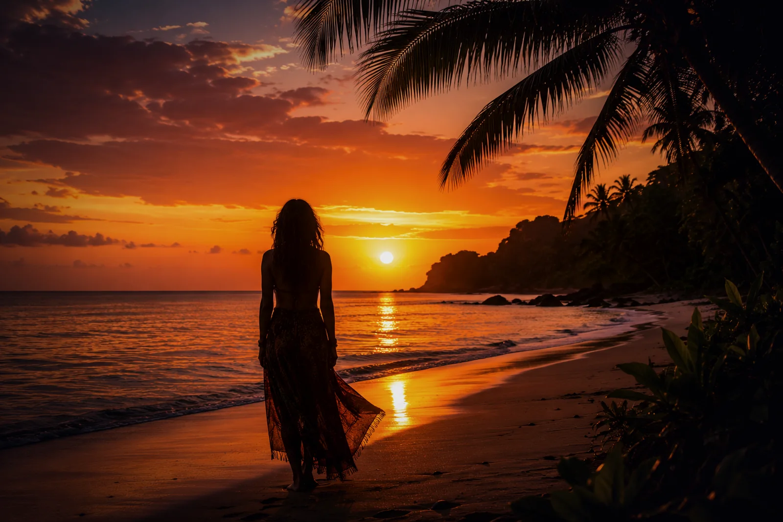 A Costa Rican beach at sunset, the evening before the ceremony.
